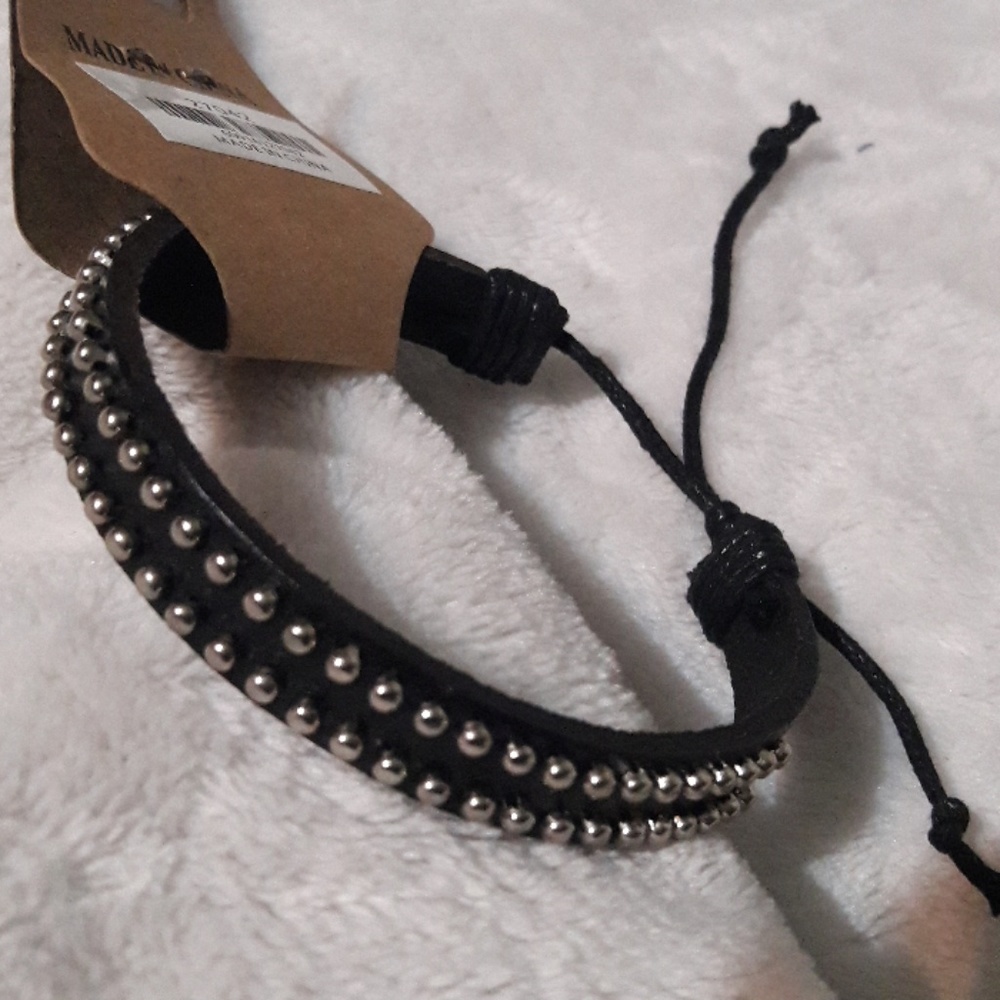 Black drawstring bracelet w tiny silver studs